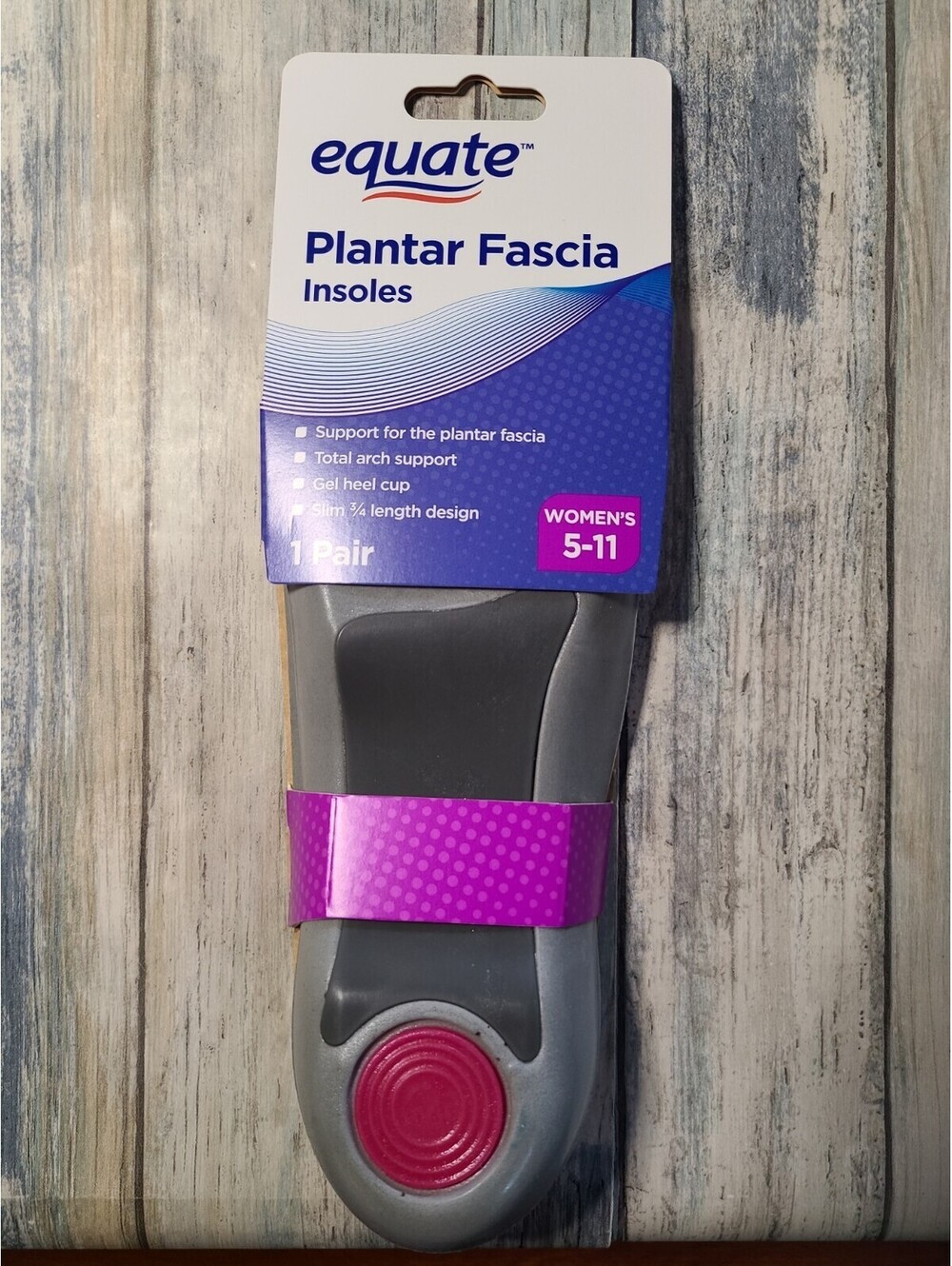 Equate Plantar Fascia Insoles Women's 5 To 11 Gray